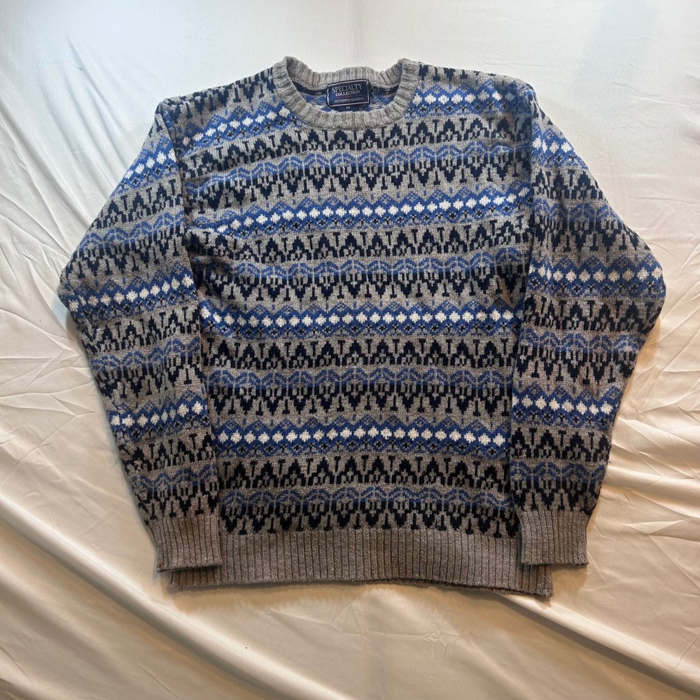 Specialty Collection Authentic Classics Blue Gray Fair Isle Wool Blend Sweater M